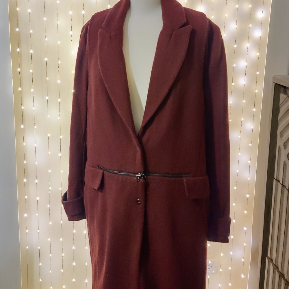NWOT Kenneth Cole Maroon Wool Car Coat